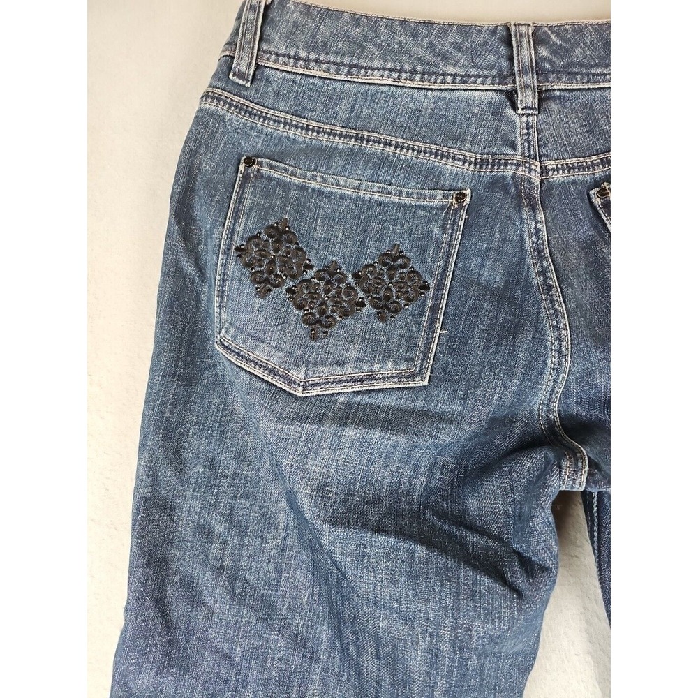 White House Black Market Jeans Size 6R Blanc Flare Leg Embroidered Pockets 31x33 - Picture 12 of 15